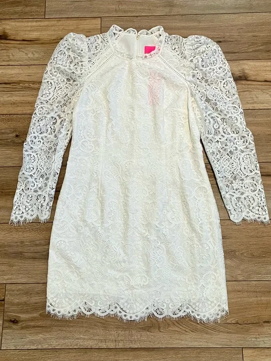 Lilly Pulitzer Averi Lace Dress Size 10 White Coconut Long Sleeve NWT - Picture 1 of 9